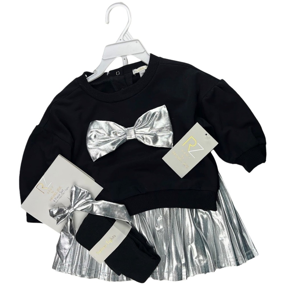 Rachel Zoe Baby‎ Girl 12 Mos Black Silver Skirt Outfit Set 4pc Tights Top NWW